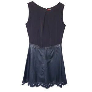 Sinequanone Women Genuine Sheep Leather Mini Dress Size 6 Black Sleeveless Paris